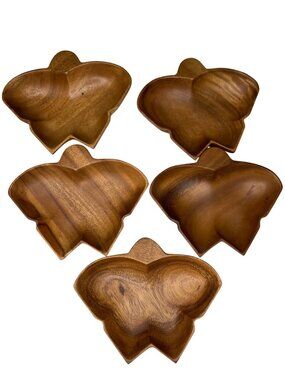 Butterfly Shaped Wooden Bowls Decor Serving Set Of 5 Handcrafted Natural Wood